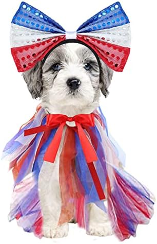 תחפושת לכלב יום העצמאות | תחפושת לכלב חיות מחמד פטריוטית קוספליי כחול לבן אדום | 4 ביולי תלבושת חצאית גור